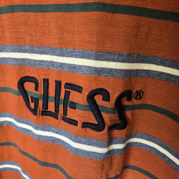 GUESS 1990s Vintage Y2K Crewneck Long Sleeve T-Shirt Striped, Size M - Picture 3 of 5